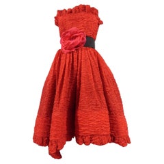 A Pierre Cardin Haute Couture Red Silk strapless Cocktail Dress, Circa 1980