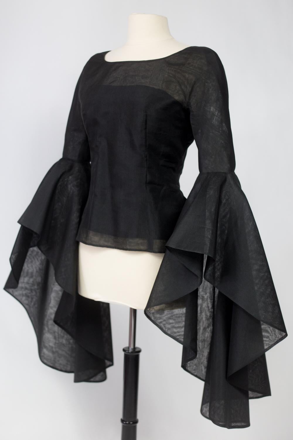 A Pierre Cardin Organza Blouse With Dramatic Batwing Sleeves Circa 1970/1980 In Good Condition For Sale In Toulon, FR