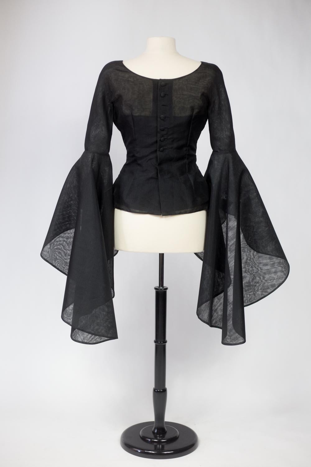 A Pierre Cardin Organza Blouse With Dramatic Batwing Sleeves Circa 1970/1980 For Sale 1