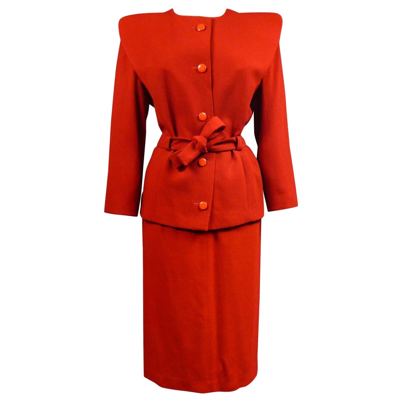 A Pierre Cardin Woollen red Skirt Suit - France Circa 1980