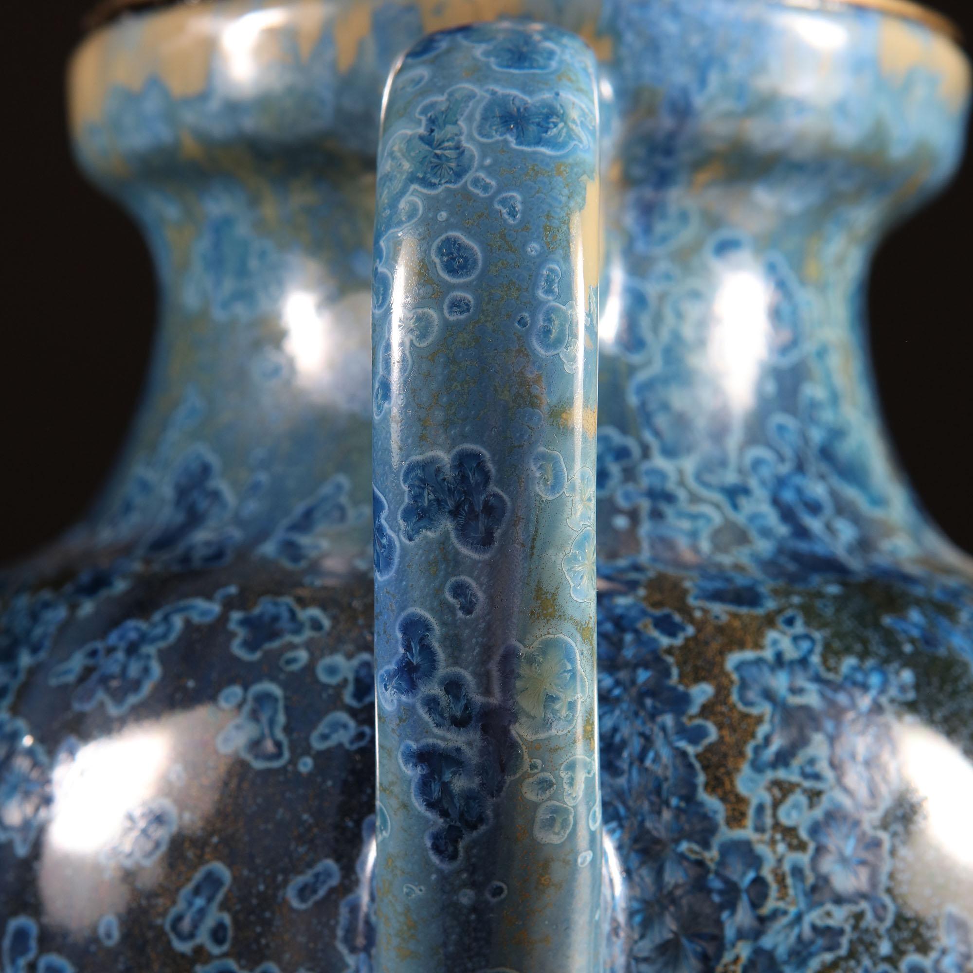 Pierrefonds Pottery Vase with Blue Crystalline Glaze, Mounted as a Lamp In Good Condition In London, GB