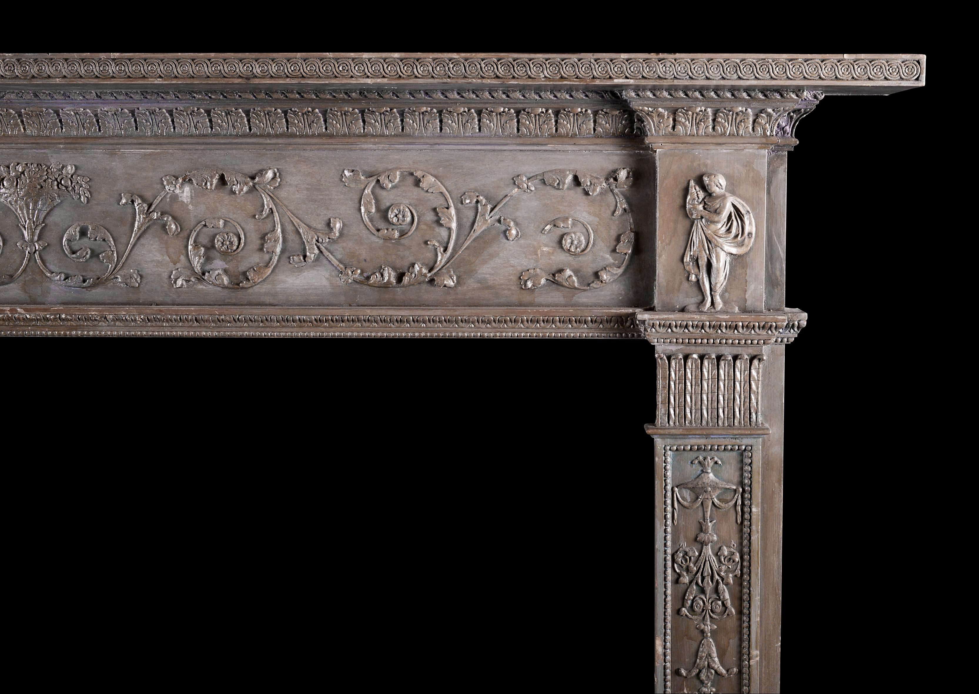 English Pine & Gesso Georgian Style Fireplace For Sale