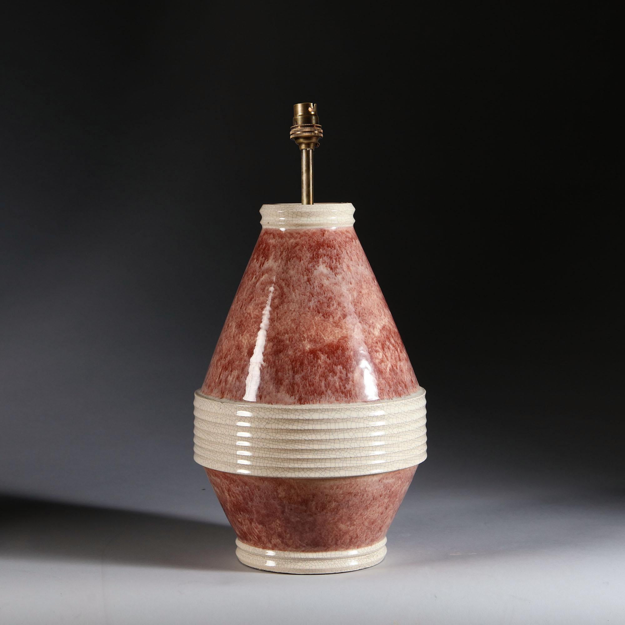 Pink and White Ceramic Art Deco Lamp by Marcel Guillard for Etling Paris 3
