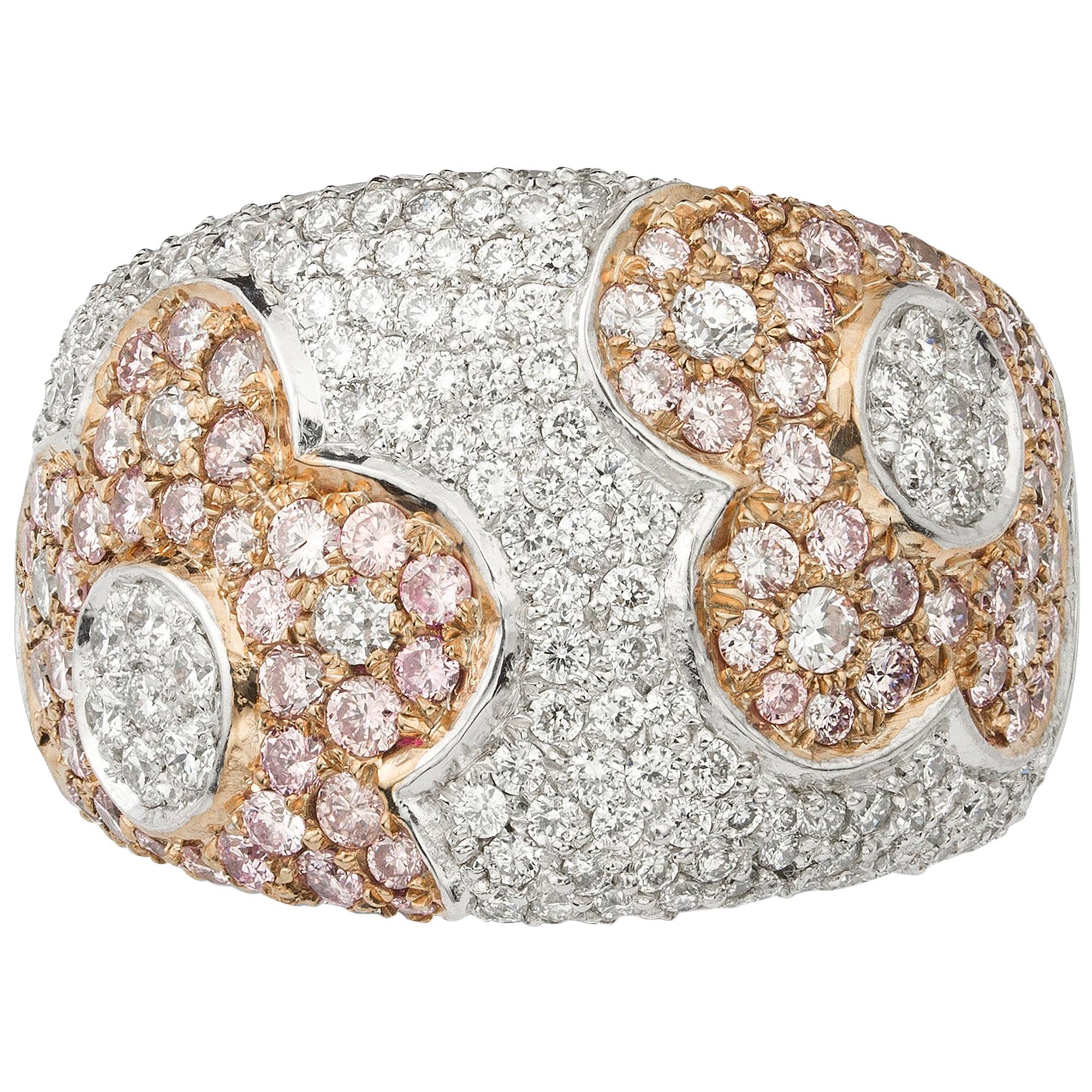 Pink and White Diamond Pave Ring For Sale