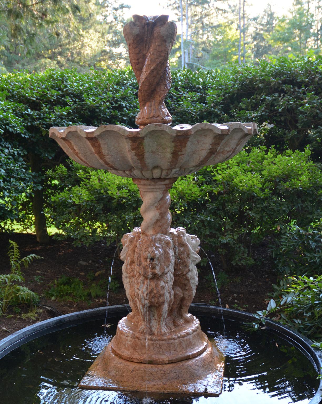 Neoclassical An Italian Carved Fountain with Dolphin Spout in Rosso Verona Marble  For Sale