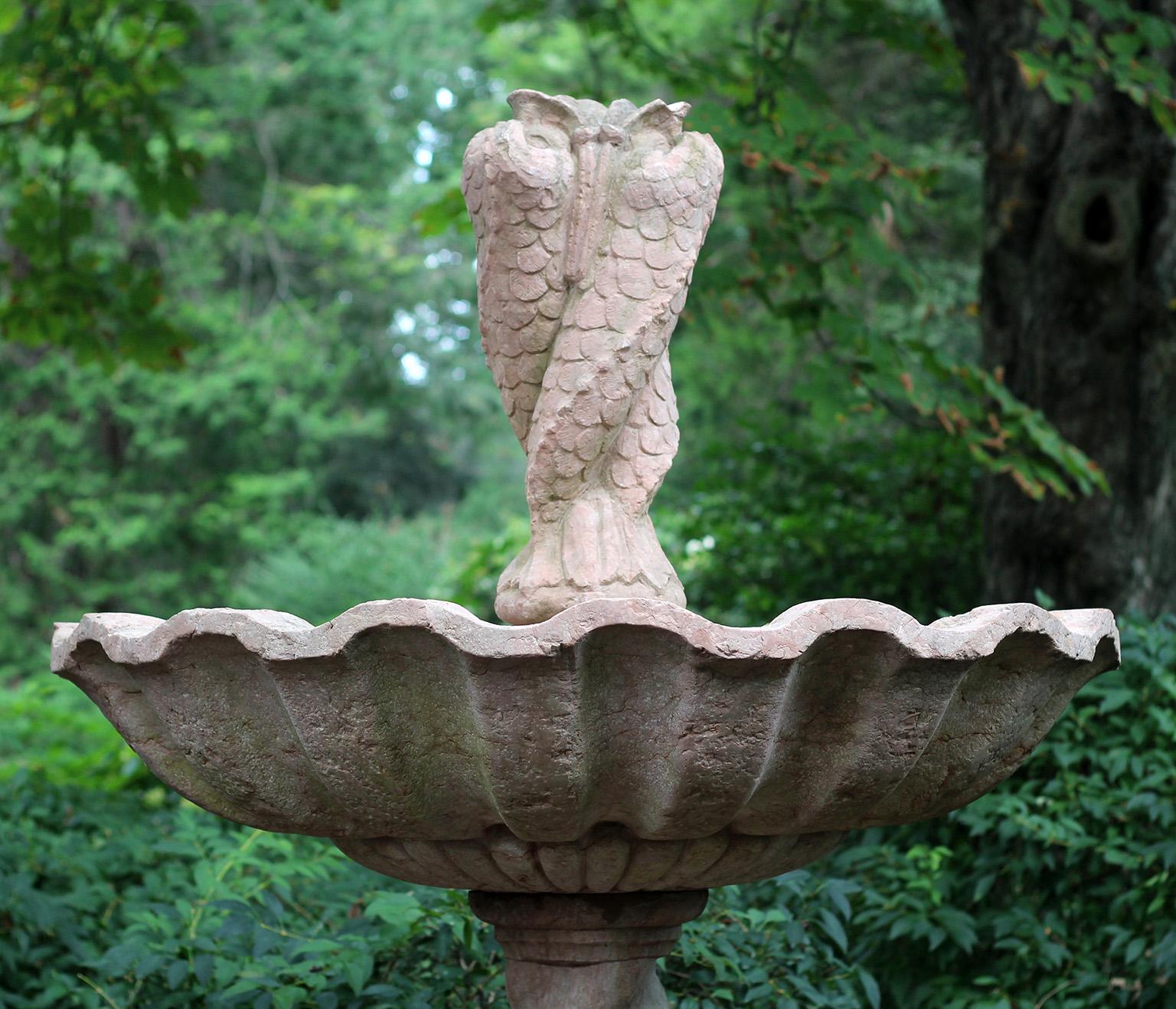 An Italian Carved Fountain with Dolphin Spout in Rosso Verona Marble  For Sale 2