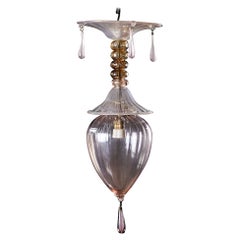 Lampe suspendue en verre de Murano rose de Vittorio Zechhin