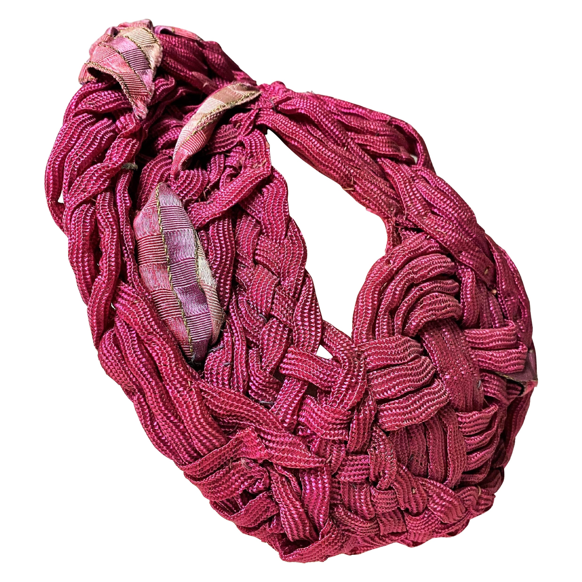 Sombrero Bibi de Rafia Rosa y Trenza de Celuloide - Francia Circa 1940-1945 en venta