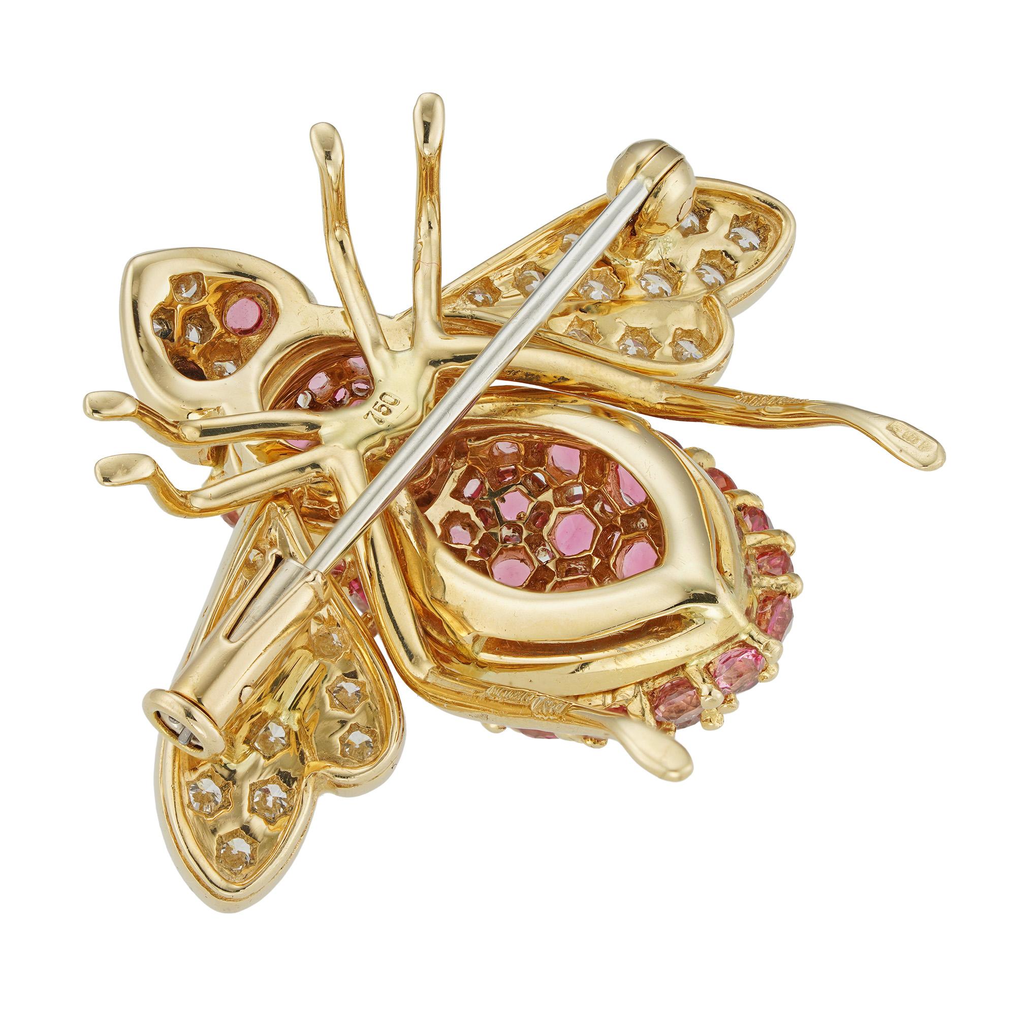 A Pink Tourmaline And Diamond Bee Brooch In Excellent Condition In London, GB