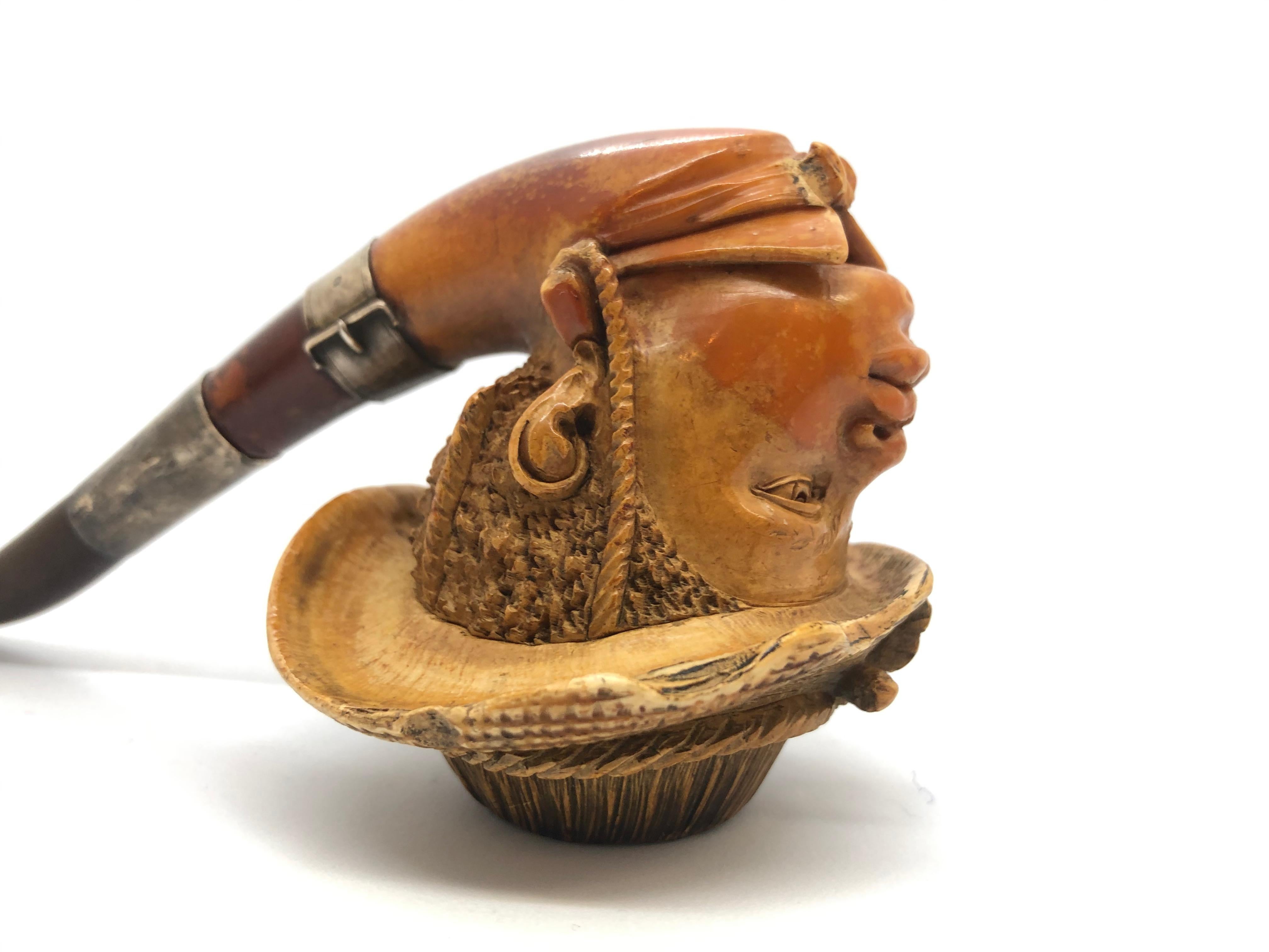 Silver Pipe of Carved Meerschaum, 19th Century