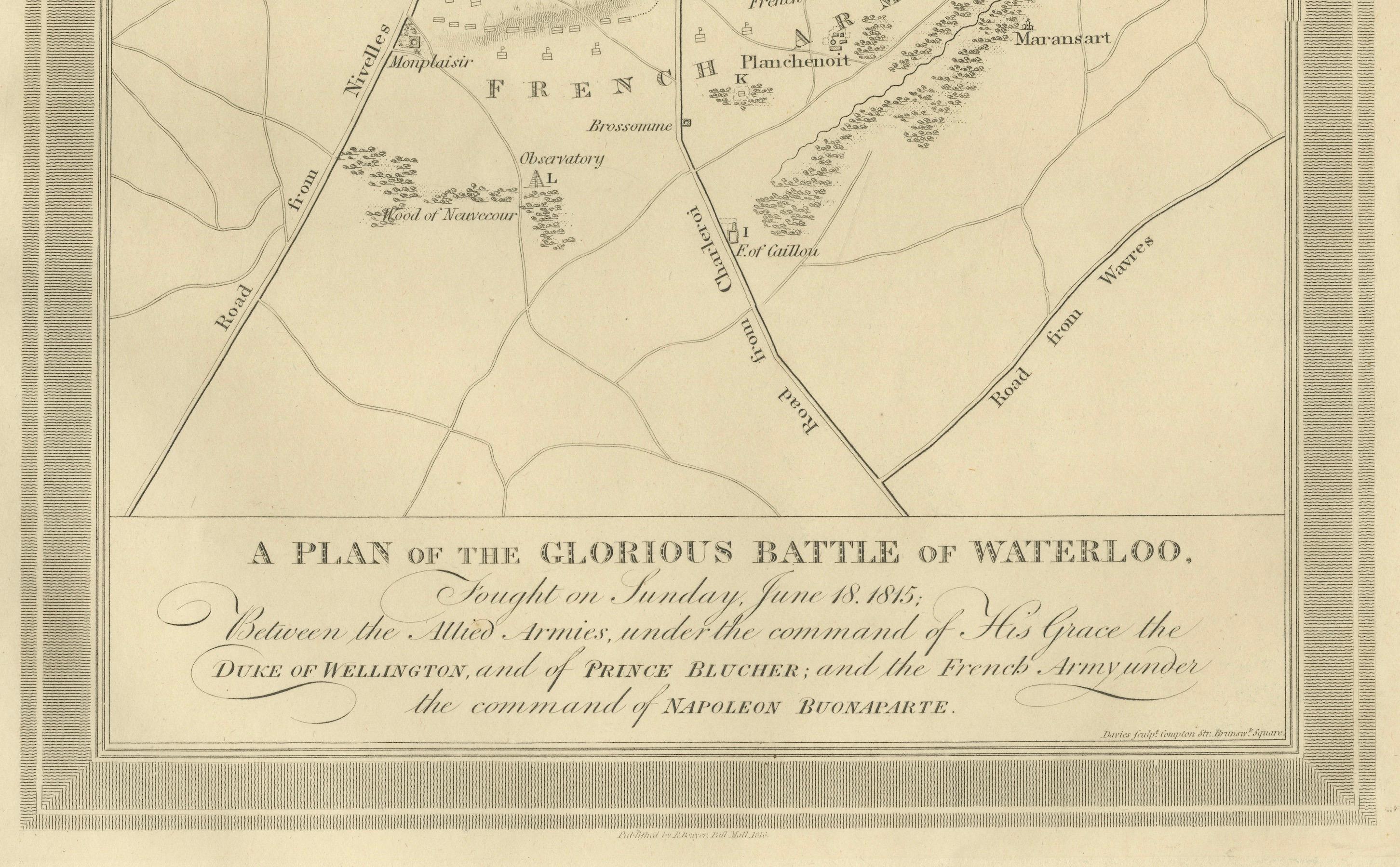 A Plan of the Glorious Battle of Waterloo: Allied Victory Over Napoleon, 1815 In Good Condition For Sale In Langweer, NL