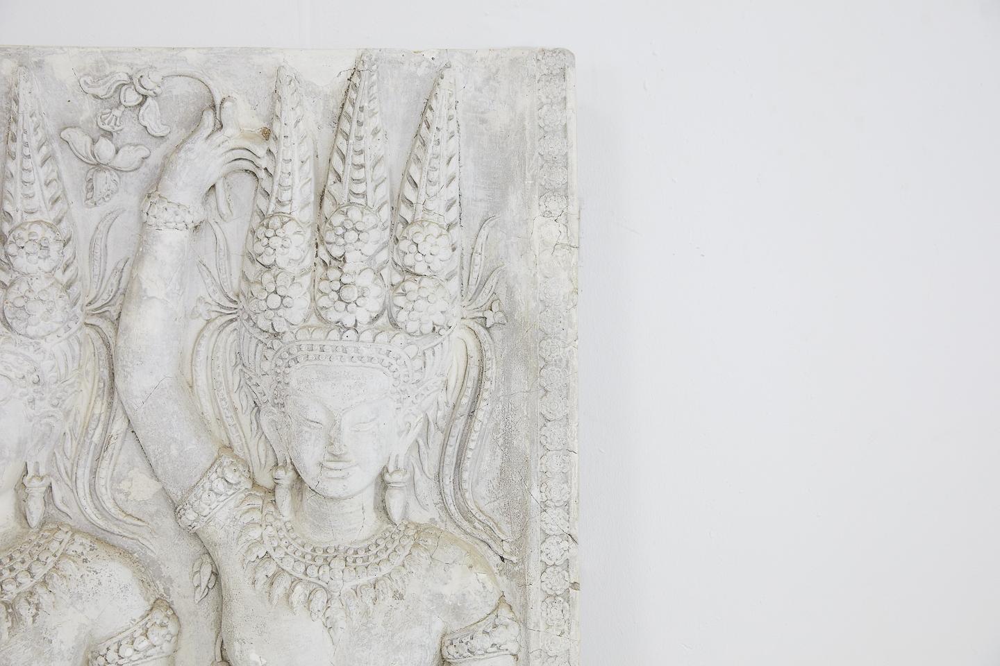 Early 20th Century Plaster Cast Panel of a Cambodian Angkor Wat Temple Carving For Sale