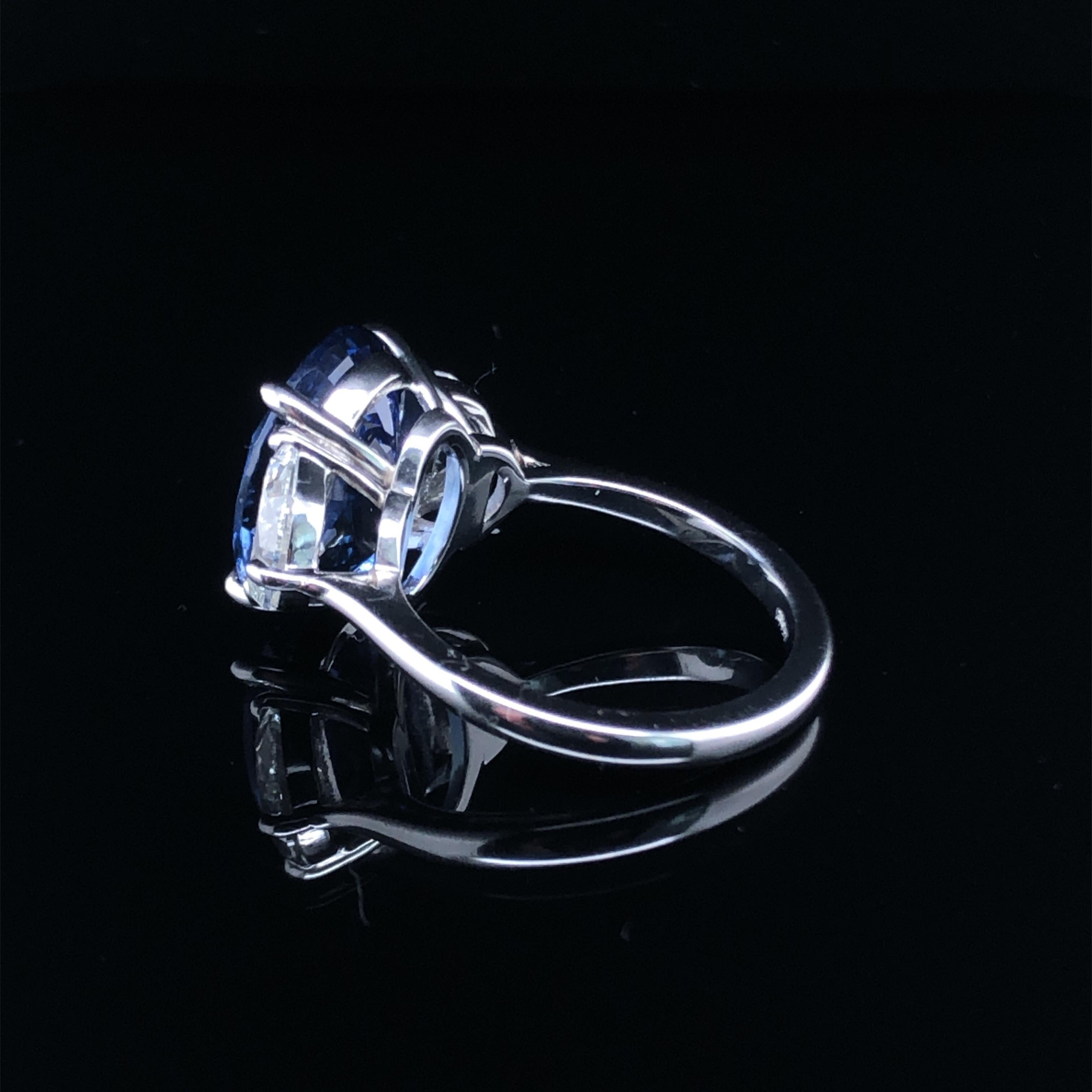 Women's or Men's A Platinum 7.56 CTS Ceylon Sapphire and Half Moon Diamond Ring  For Sale