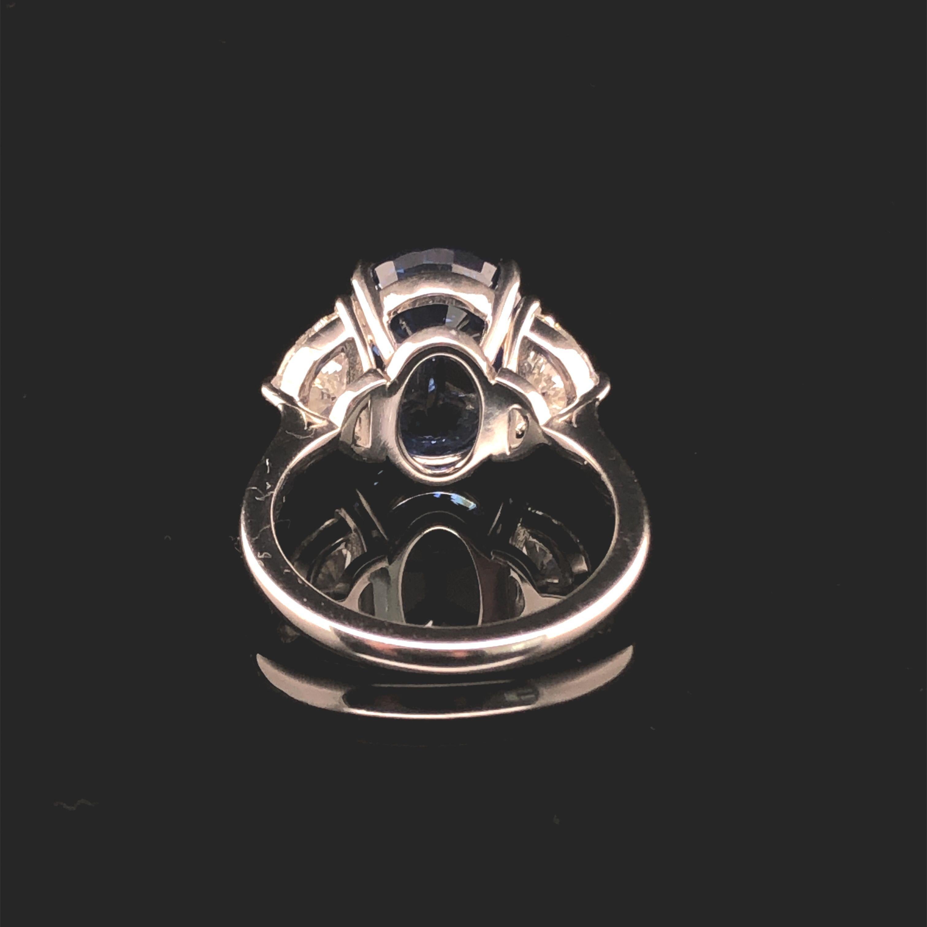 A Platinum 7.56 CTS Ceylon Sapphire and Half Moon Diamond Ring  For Sale 1