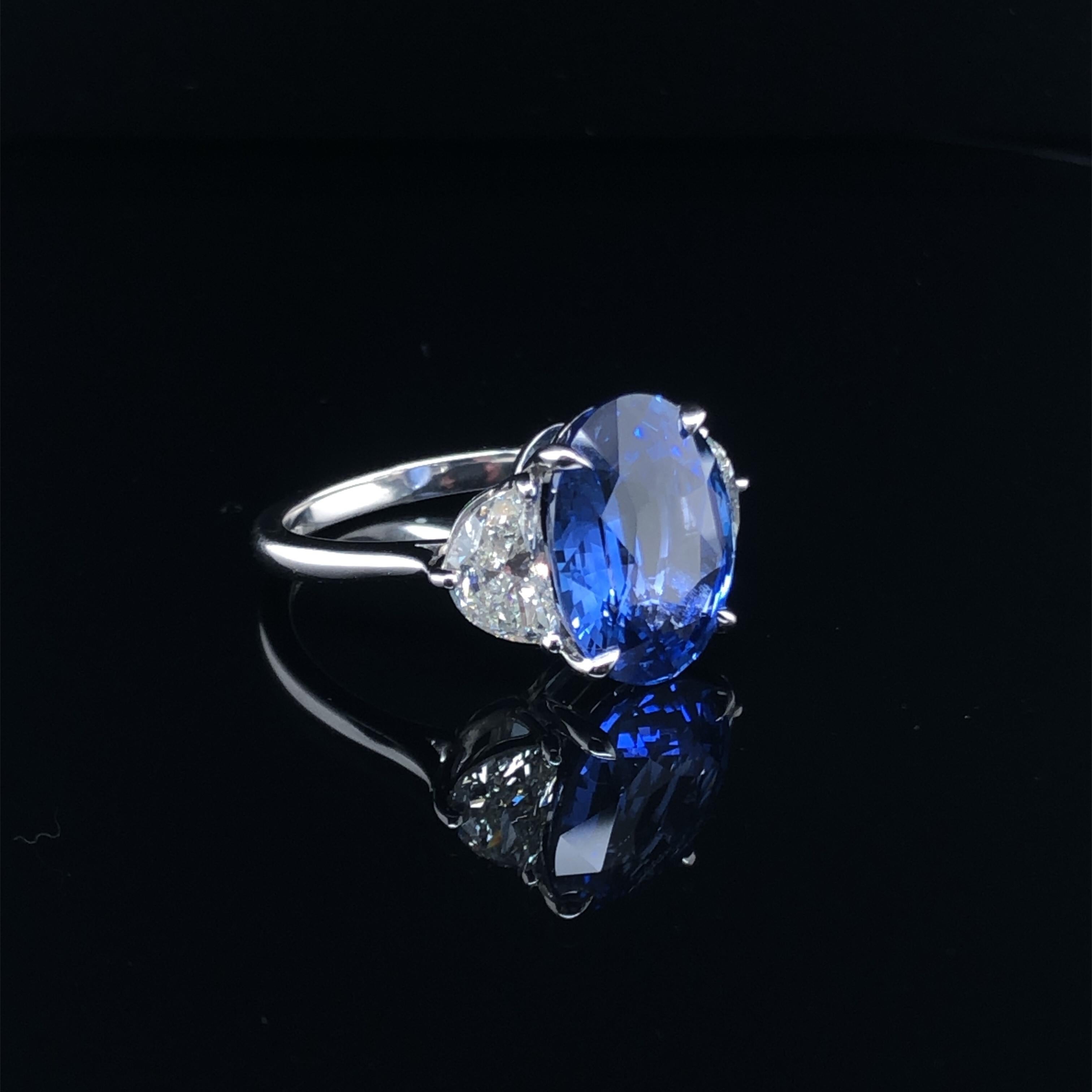 A Platinum 7.56 CTS Ceylon Sapphire and Half Moon Diamond Ring  For Sale 2