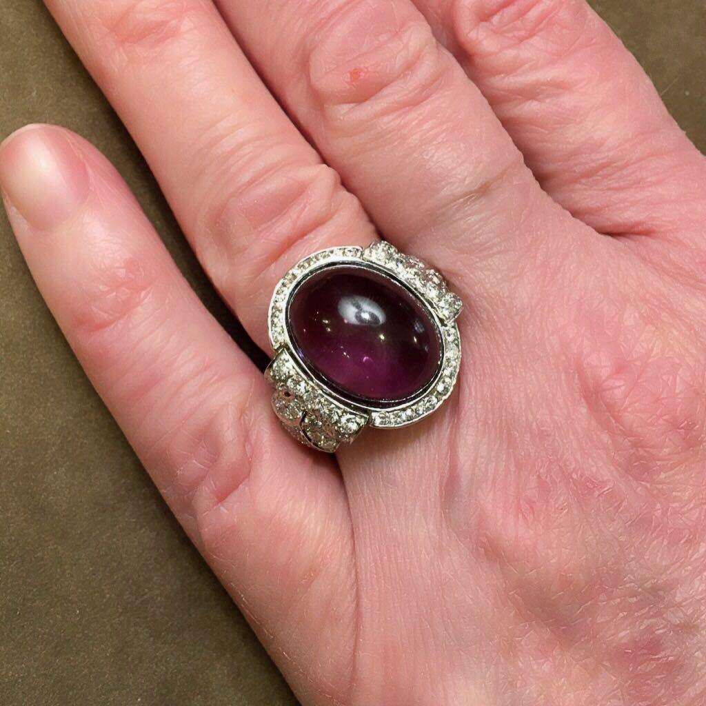Platinum, Amethyst and Diamond Ring In Good Condition In New York, NY