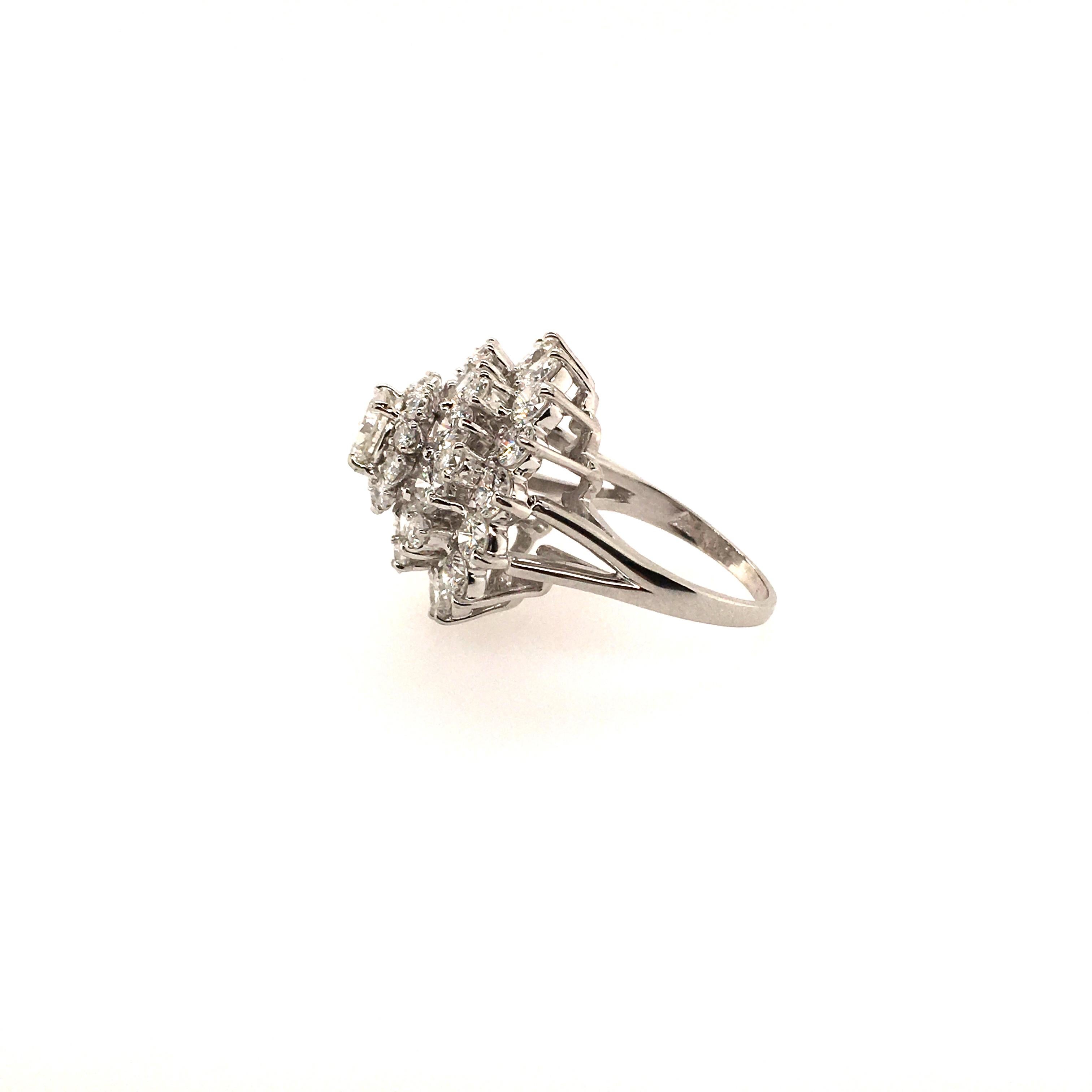 Platinum and Diamond Cluster Ring In Excellent Condition In New York, NY