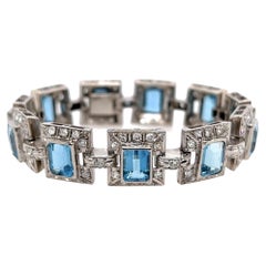 Vintage Platinum, Aquamarine and Diamond Bracelet