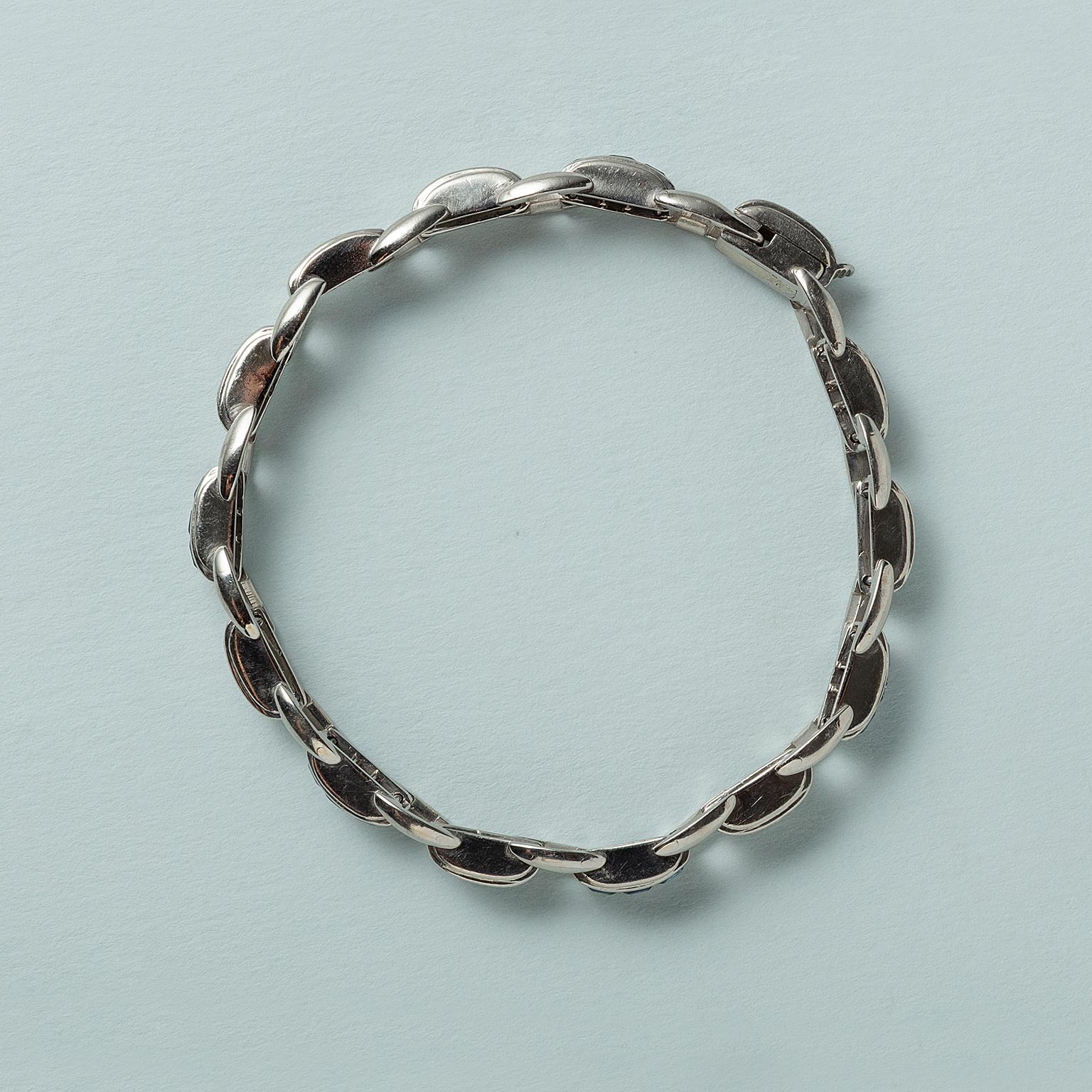 Art-Deco-Armband aus Platin von J & L Hartzberg mit Saphiren und Diamanten im Zustand „Gut“ im Angebot in Amsterdam, NL