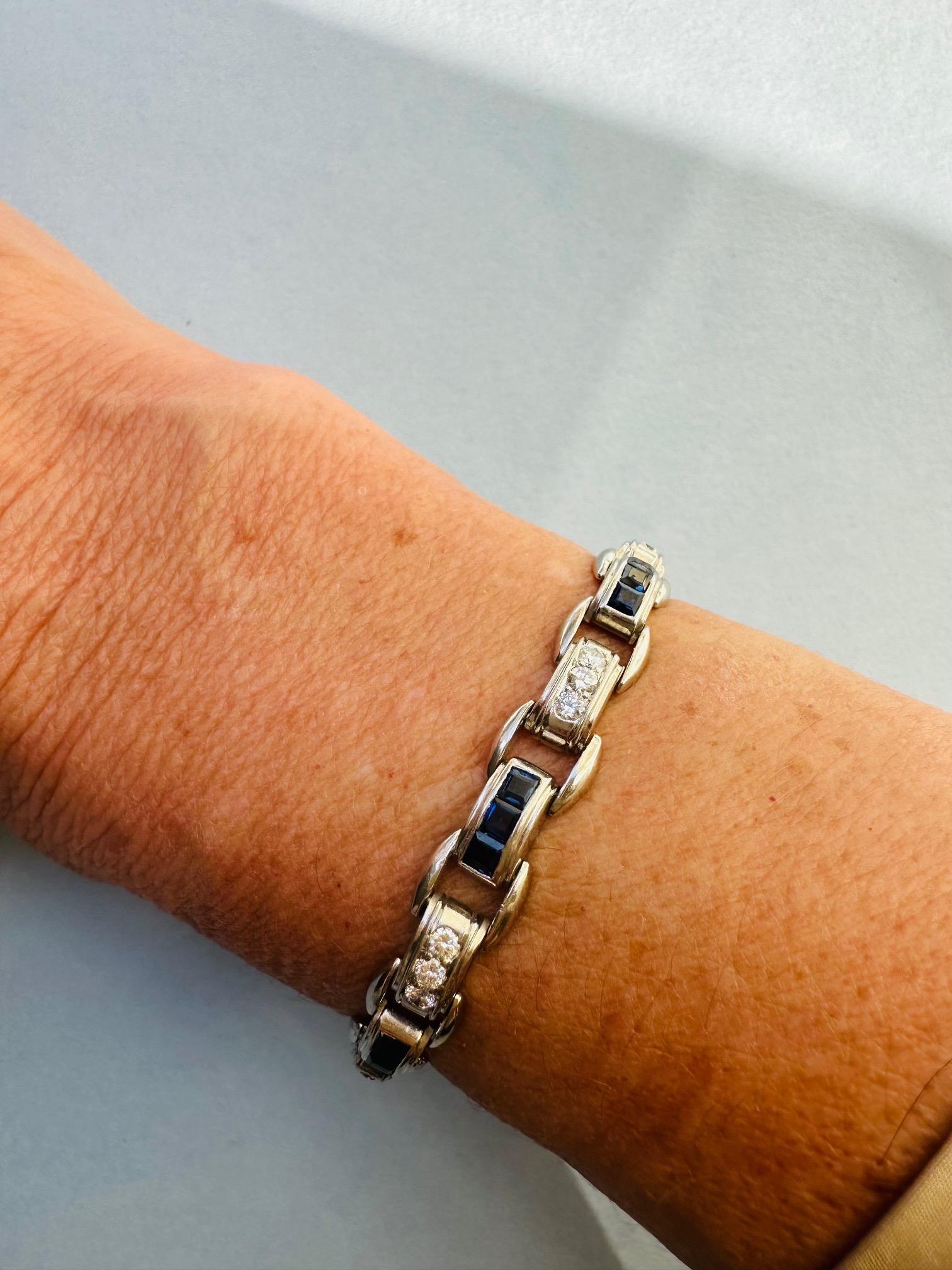Art-Deco-Armband aus Platin von J & L Hartzberg mit Saphiren und Diamanten für Damen oder Herren im Angebot