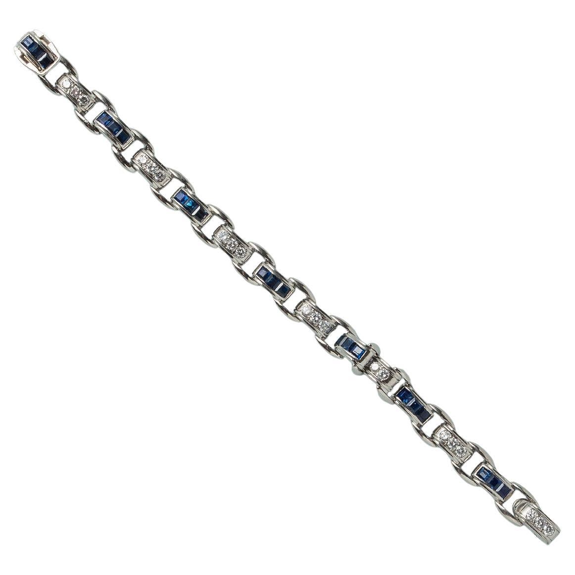 Art-Deco-Armband aus Platin von J & L Hartzberg mit Saphiren und Diamanten im Angebot