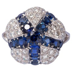 Platinum Diamond and Sapphire Flower Cartier Ring