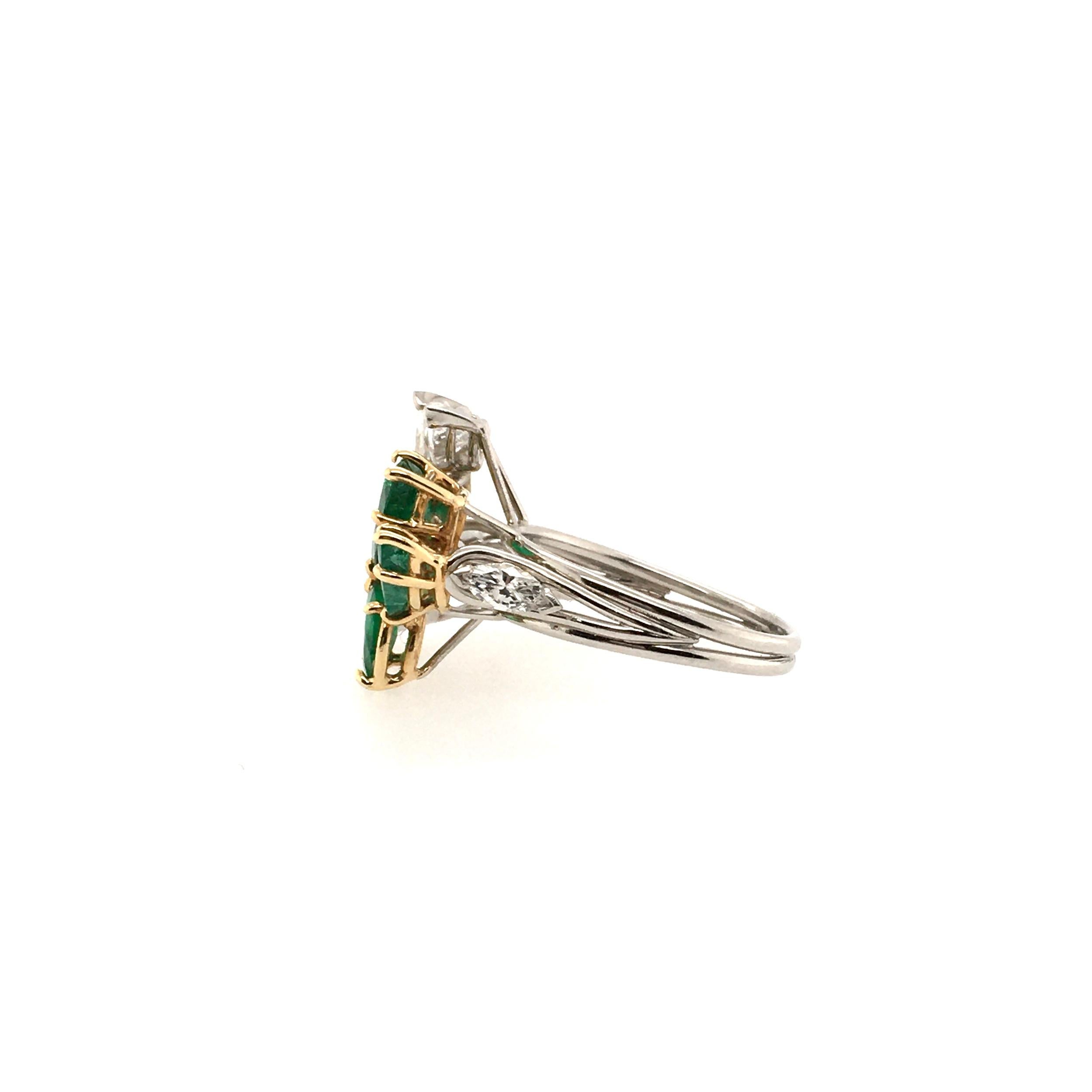 Emerald Cut A Platinum, Emerald and Diamond Ring