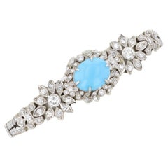 Platinum Estate Diamond & Turquoise Bracelet