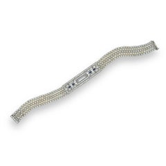 Bracelet en platine, perles naturelles, saphirs et diamants