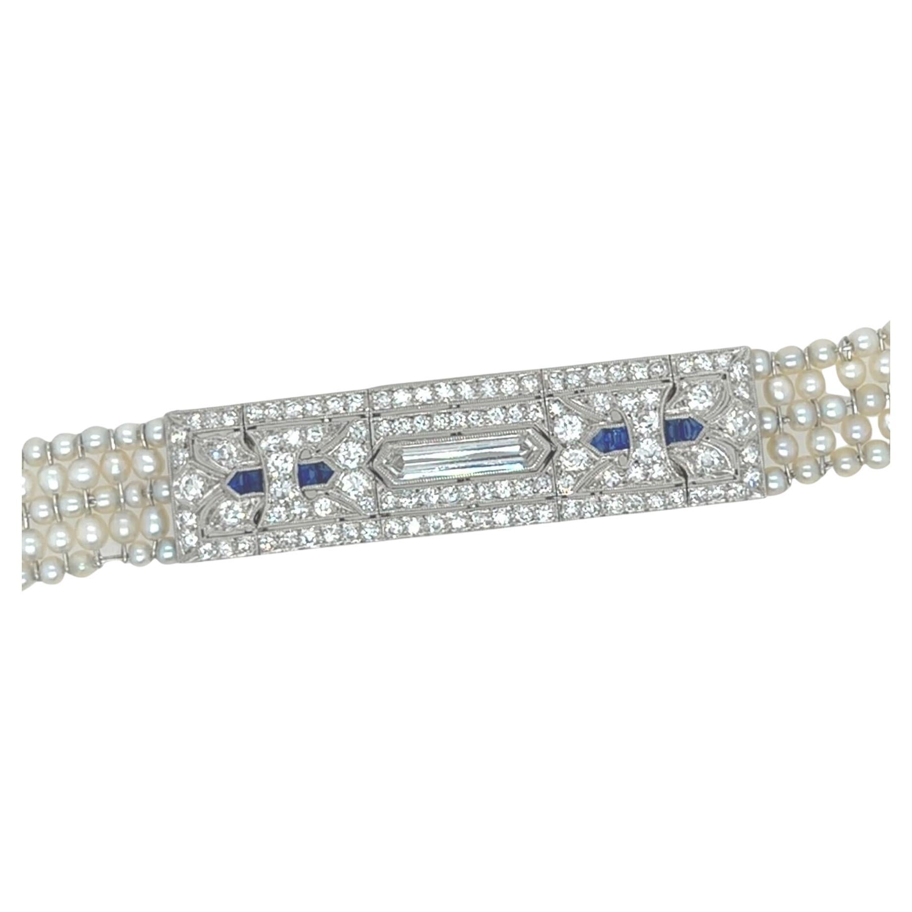 A Platinum, Natural Pearl, Sapphire and Diamond Bracelet 