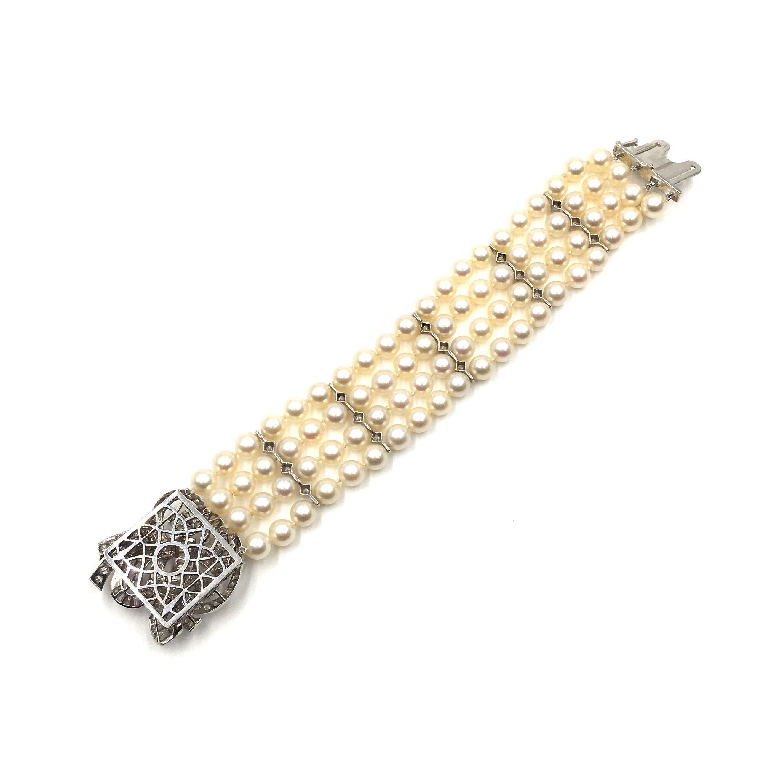 Round Cut Platinum, Pearl and Diamond Bracelet