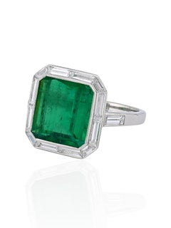 Sophia D 4.26 Carats Art Deco Emerald Cut Ring with Baguette Diamonds