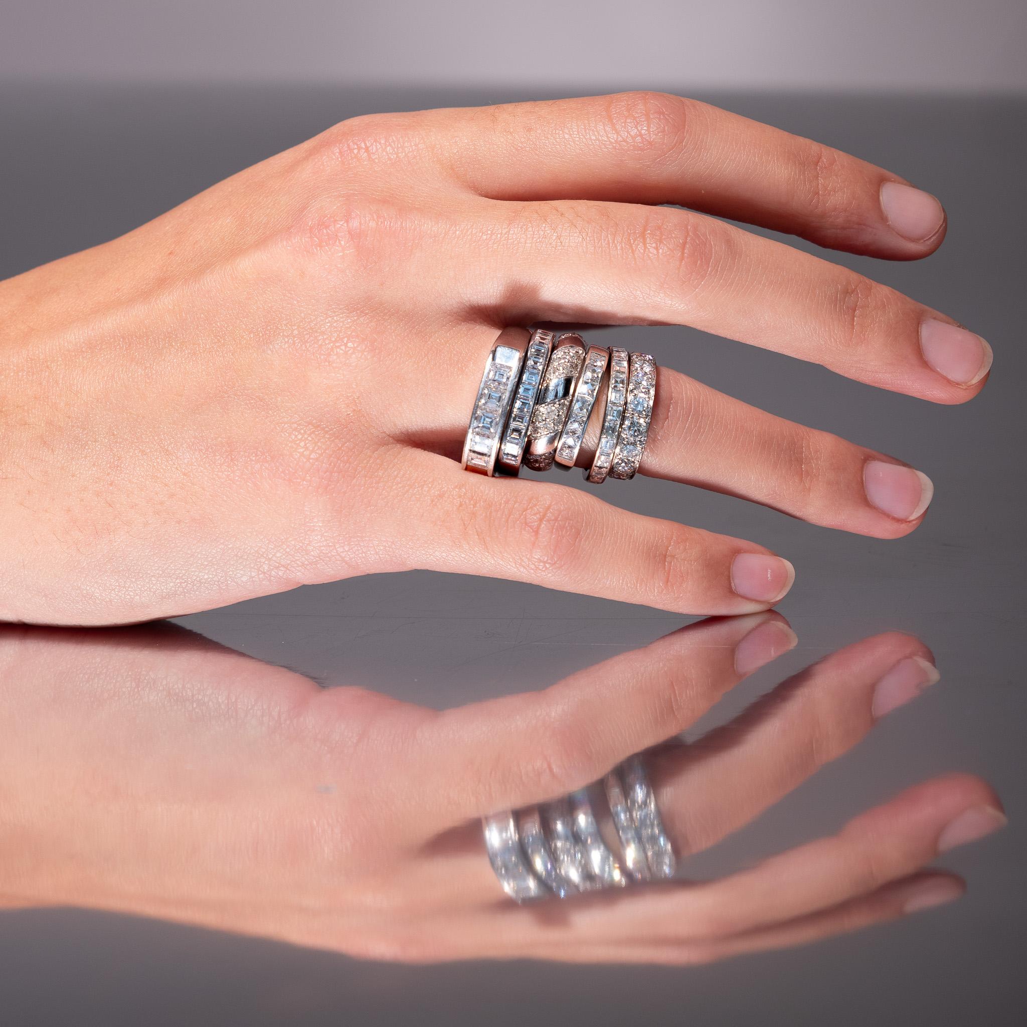 A Platinum Ring with Five Square Cut Diamonds For Sale 2