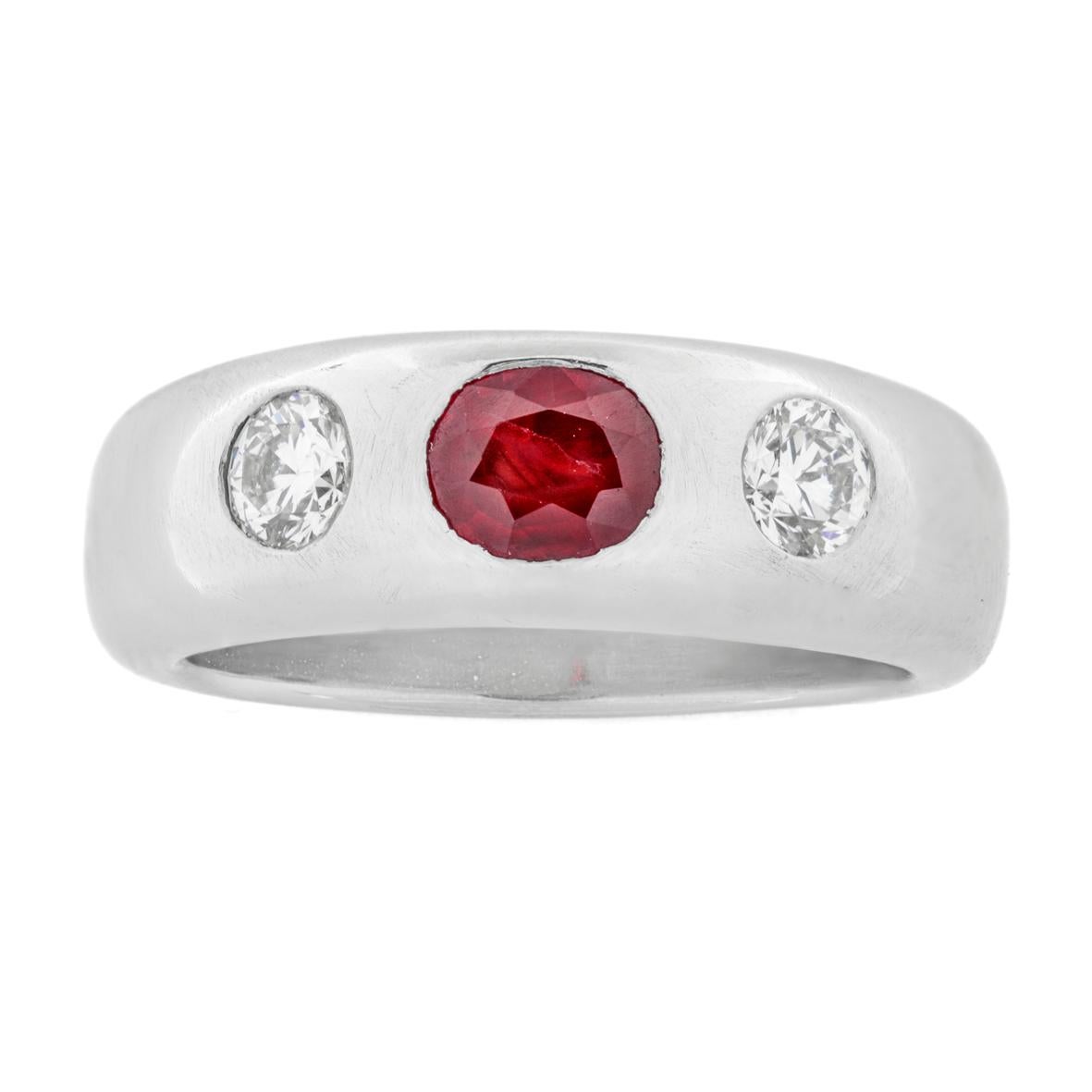 Modern Platinum Ruby and Diamond Gypsy Ring