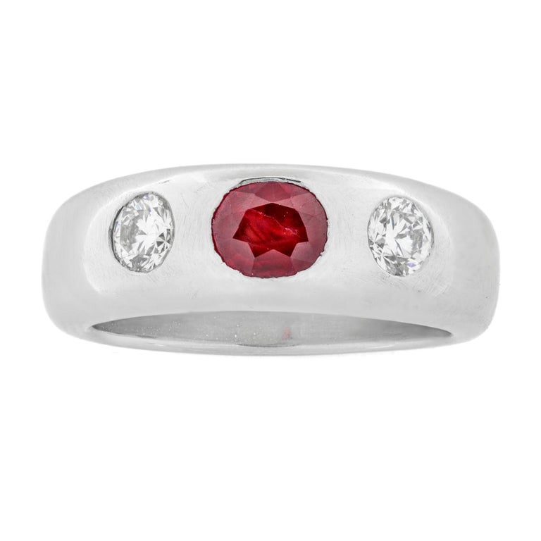 Modern Platinum Ruby and Diamond Gypsy Ring For Sale