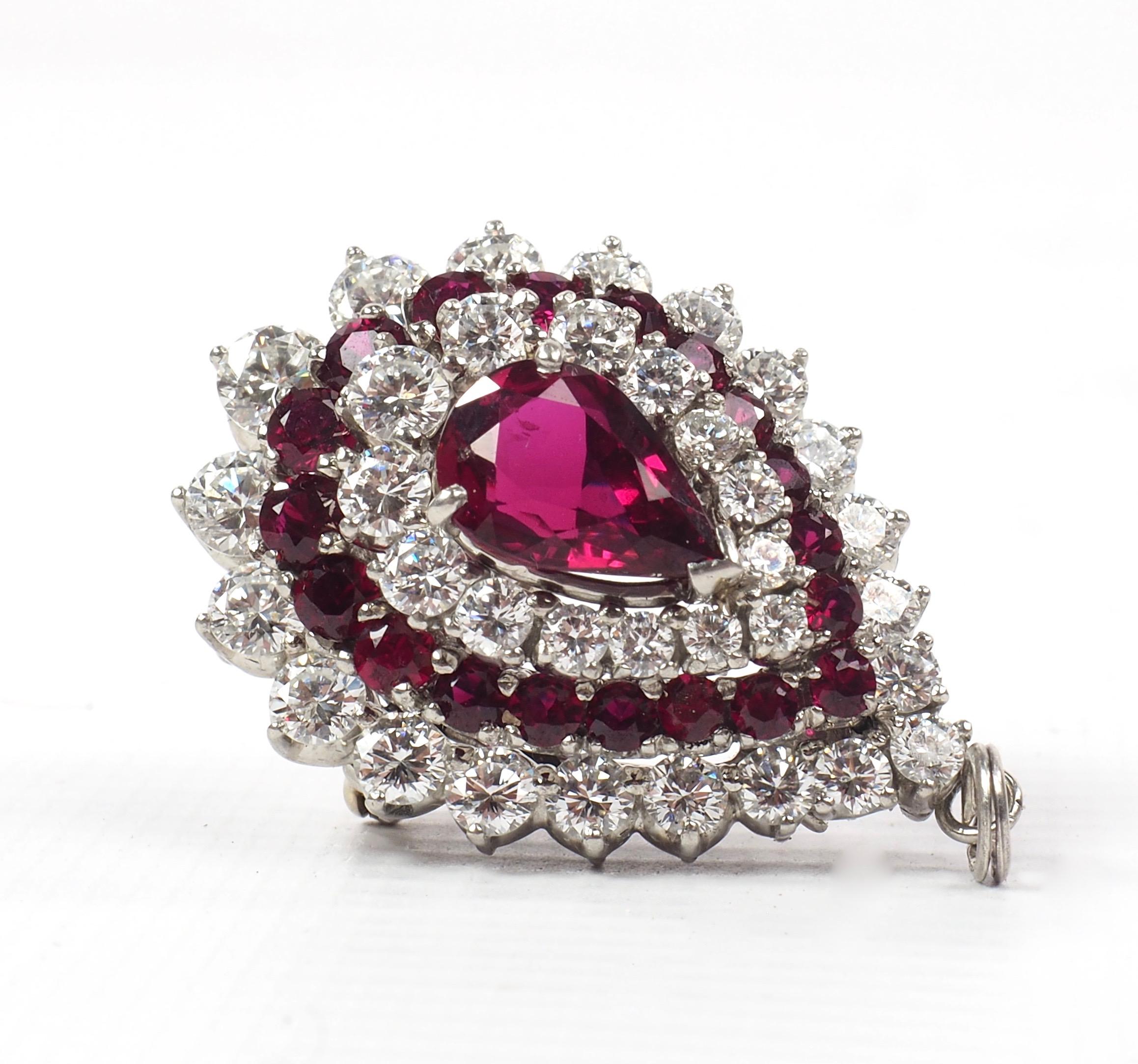 Platinum, Ruby and Diamond Pendant Brooch 8.45 Carat 2