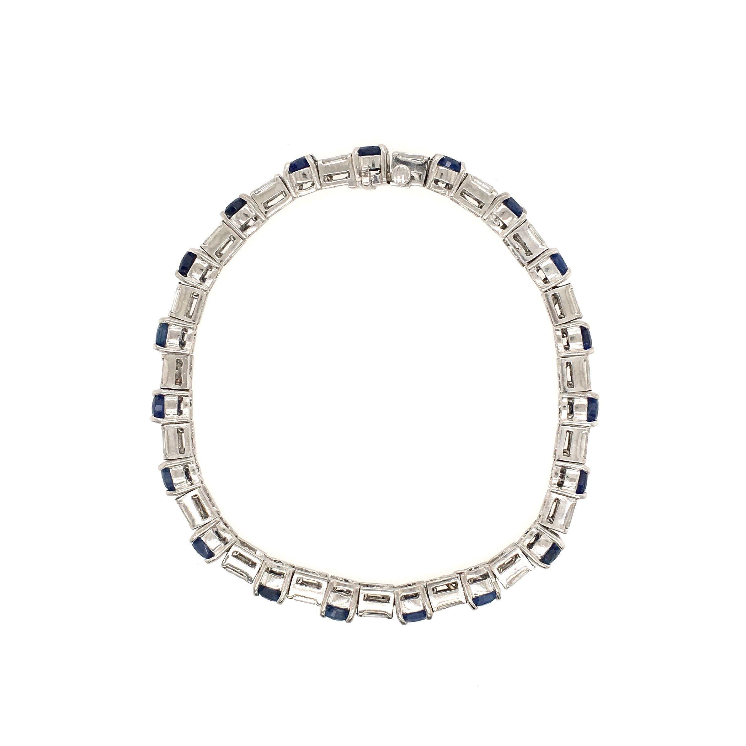 Platinum, Sapphire and Diamond Line Bracelet In Good Condition In New York, NY