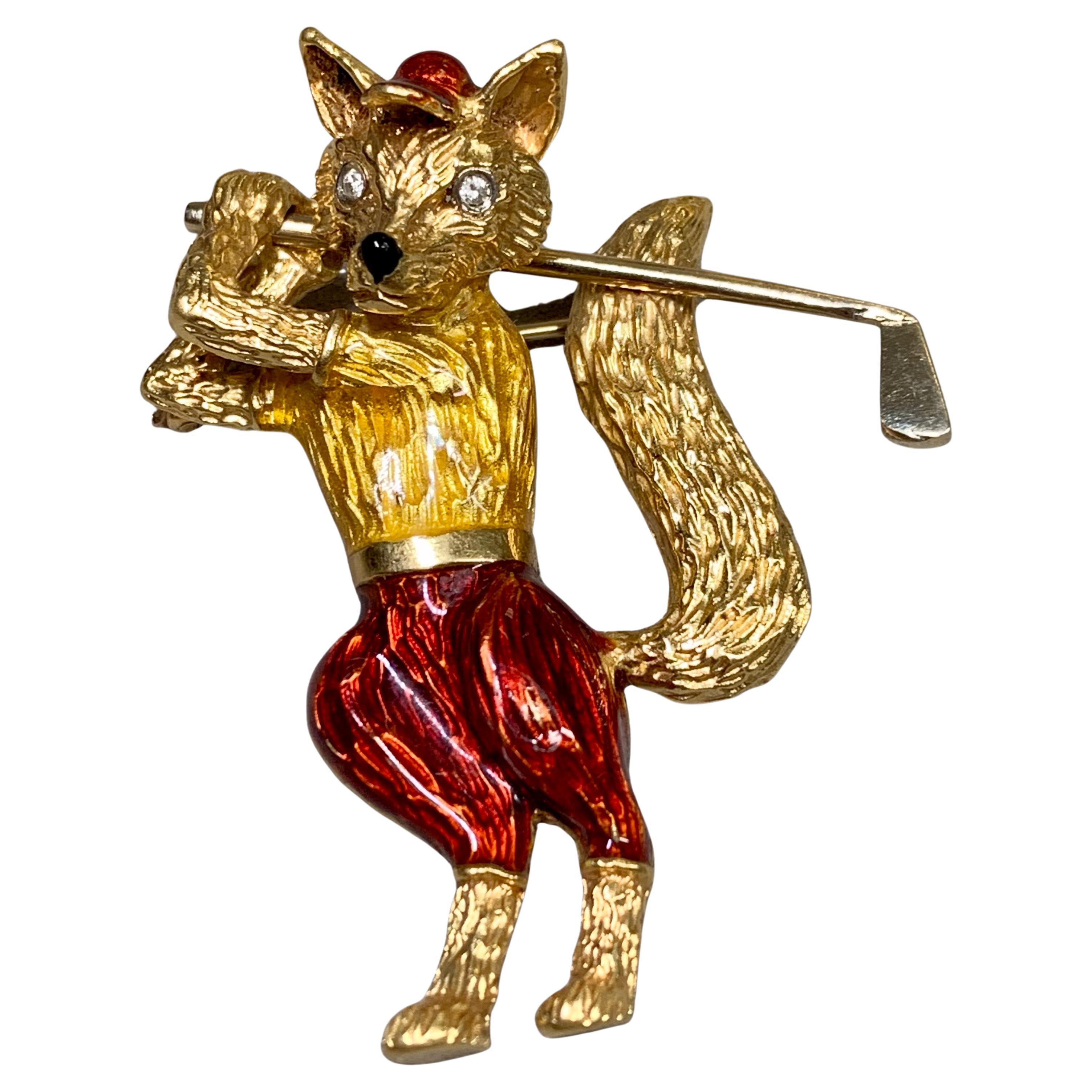 Un juguetón y bellamente detallado broche figurado de época que representa a un zorro de mediados del siglo XX.