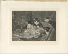 "A Playful Mess" Print of Kittens, Photogravure, Antique, 1894, Signed