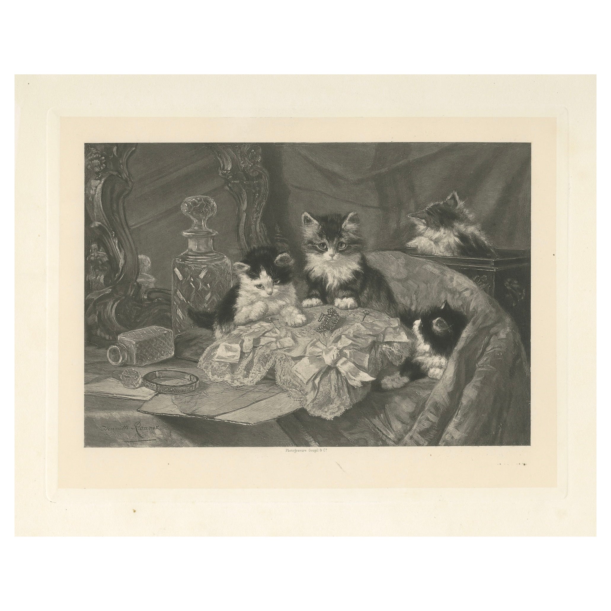 « A Playful Mess » - Chats and Kittens par Henriette Ronner (1894) en vente