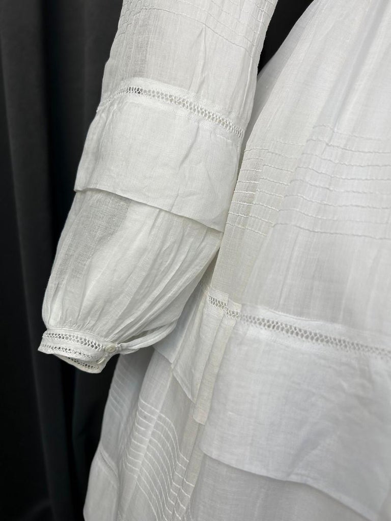 A Pleated Muslin Cotton Crinoline Walking Day Dress - French Circa 1855