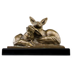 Antique A. Plisnier and Gorini Frères Foundry, Fennec Foxes Sculpture, Art Deco 1920s