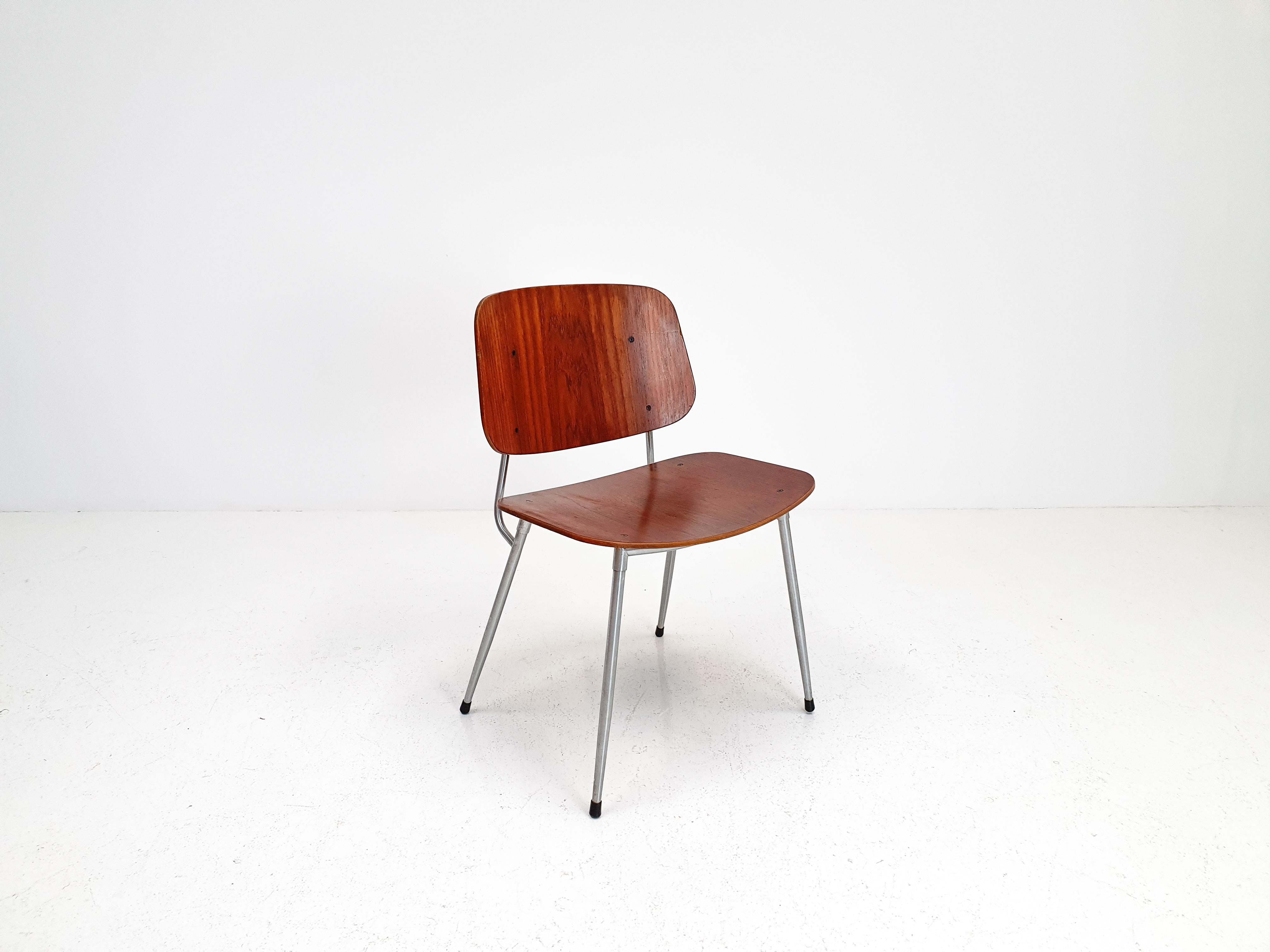 Danish Plywood and Steel Chair by Børge Mogensen, Søborg Møbelfabrik, Denmark, 1953