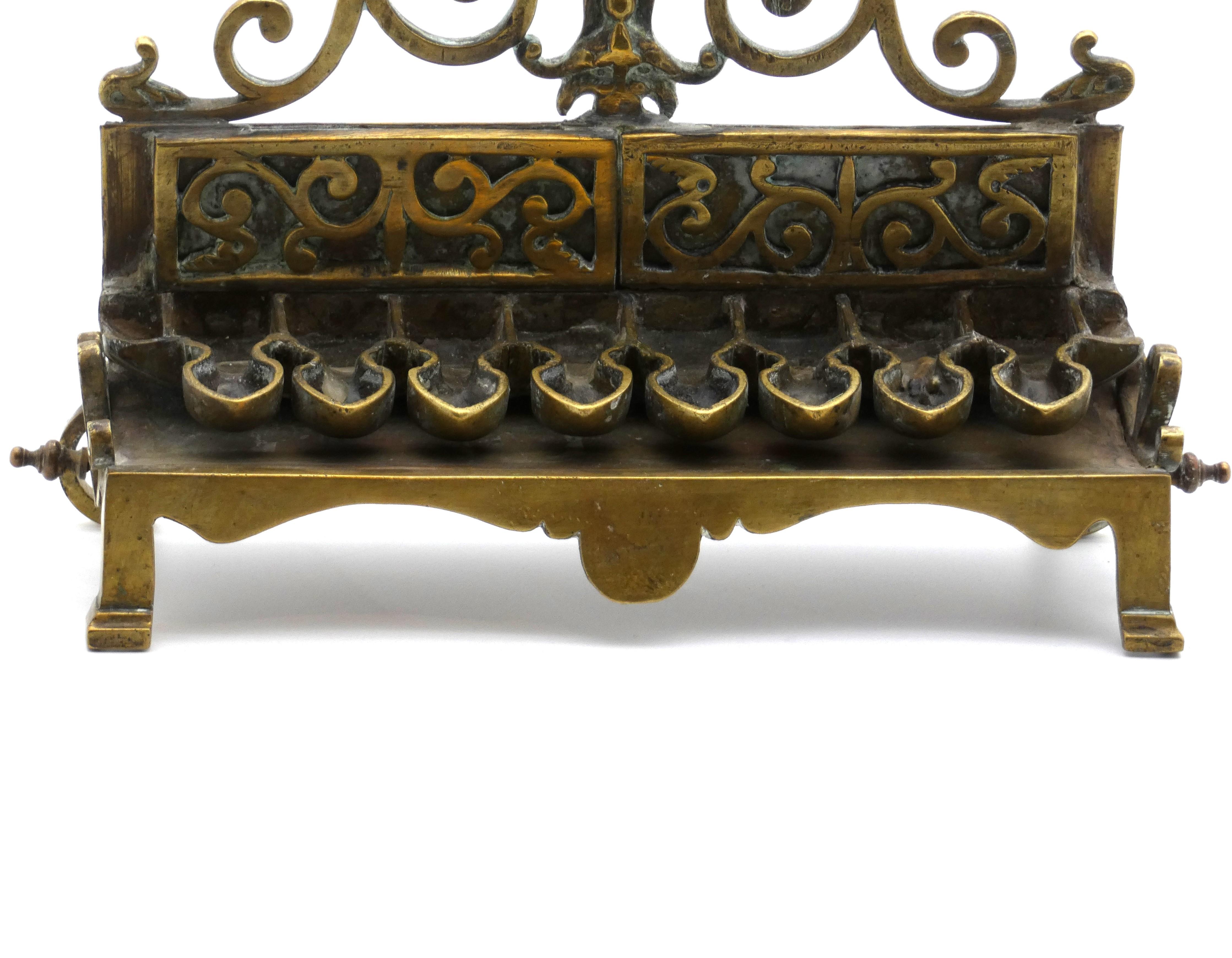 A Polish Brass Hannukah Lamp Circa, late 19th Century In Good Condition For Sale In New York, NY