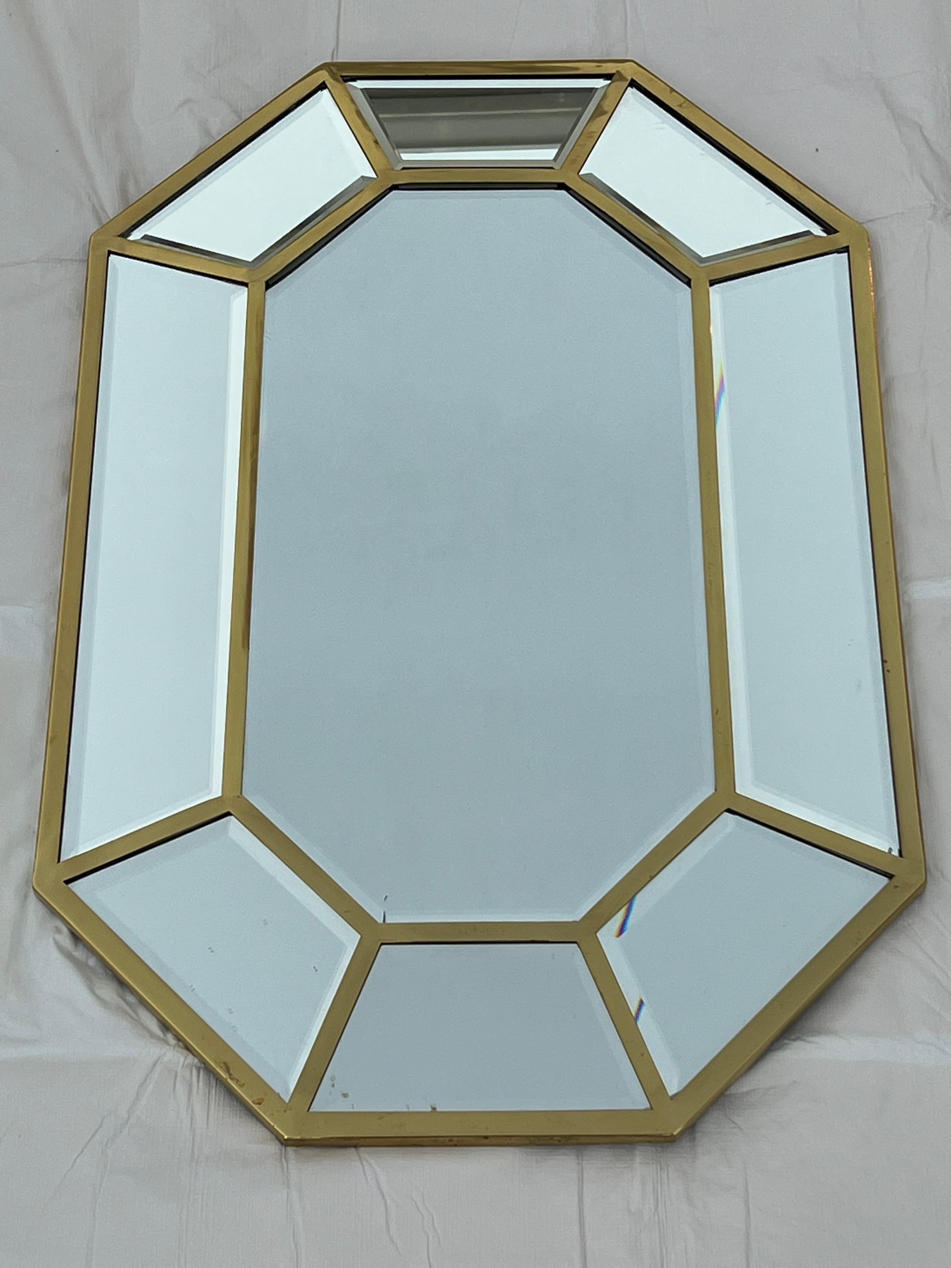 Fin du 20e siècle Miroir octogonal Segmented en laiton poli Ca' 1970's Mid Century en vente