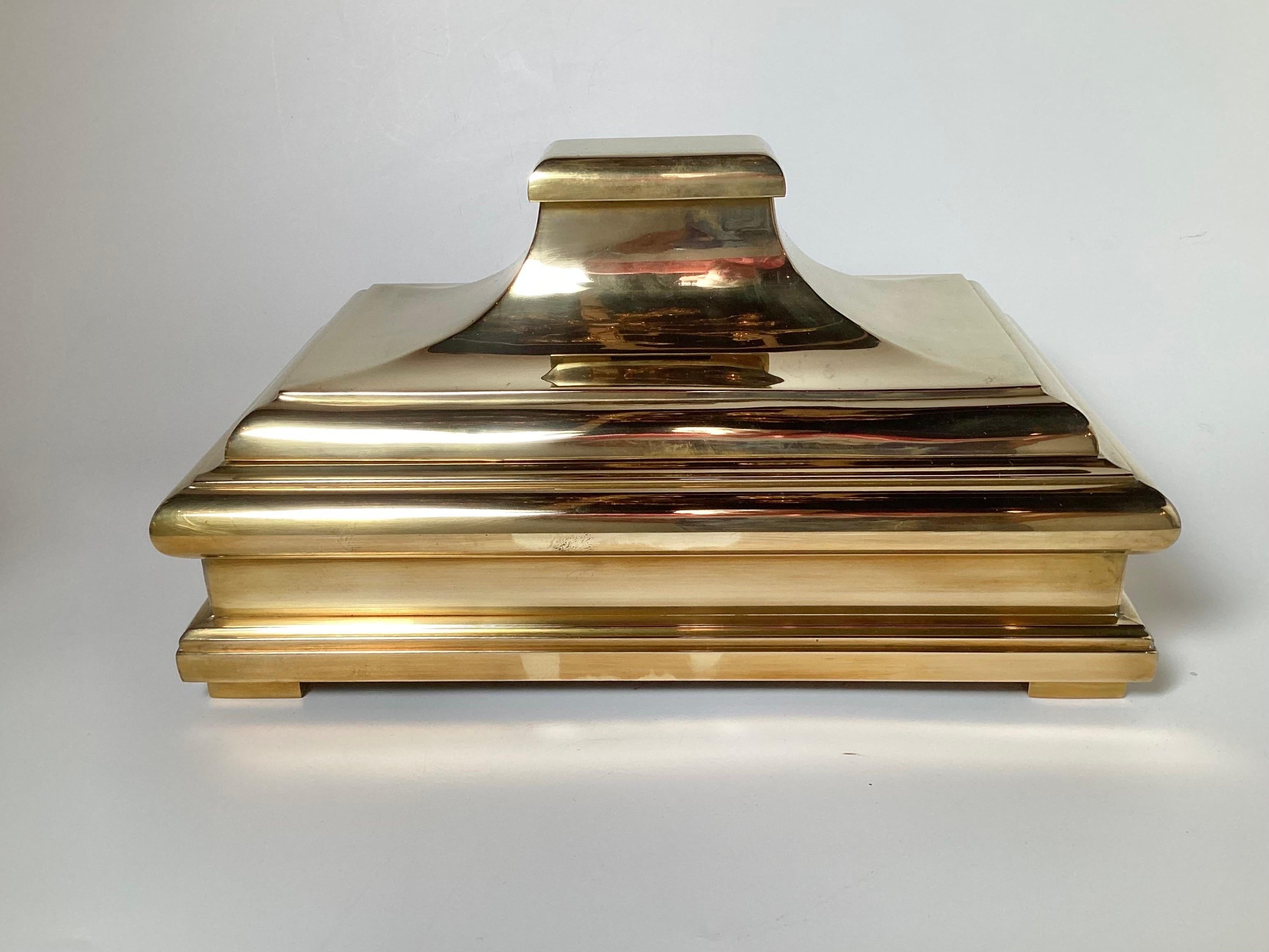 Late 20th Century A Polished Brass Pagoda Box by Chapman, 1970's