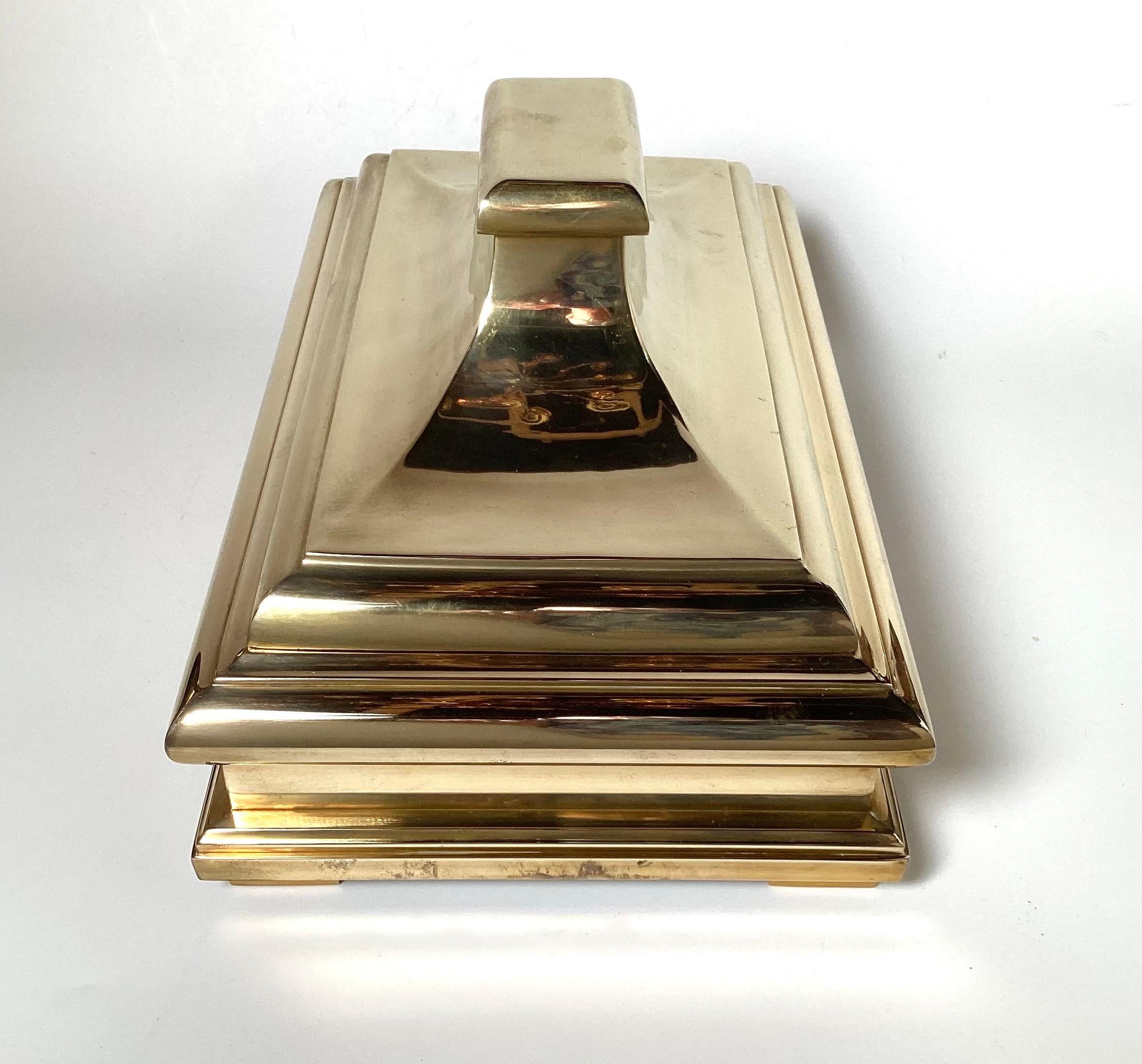 A Polished Brass Pagoda Box by Chapman, 1970's 2
