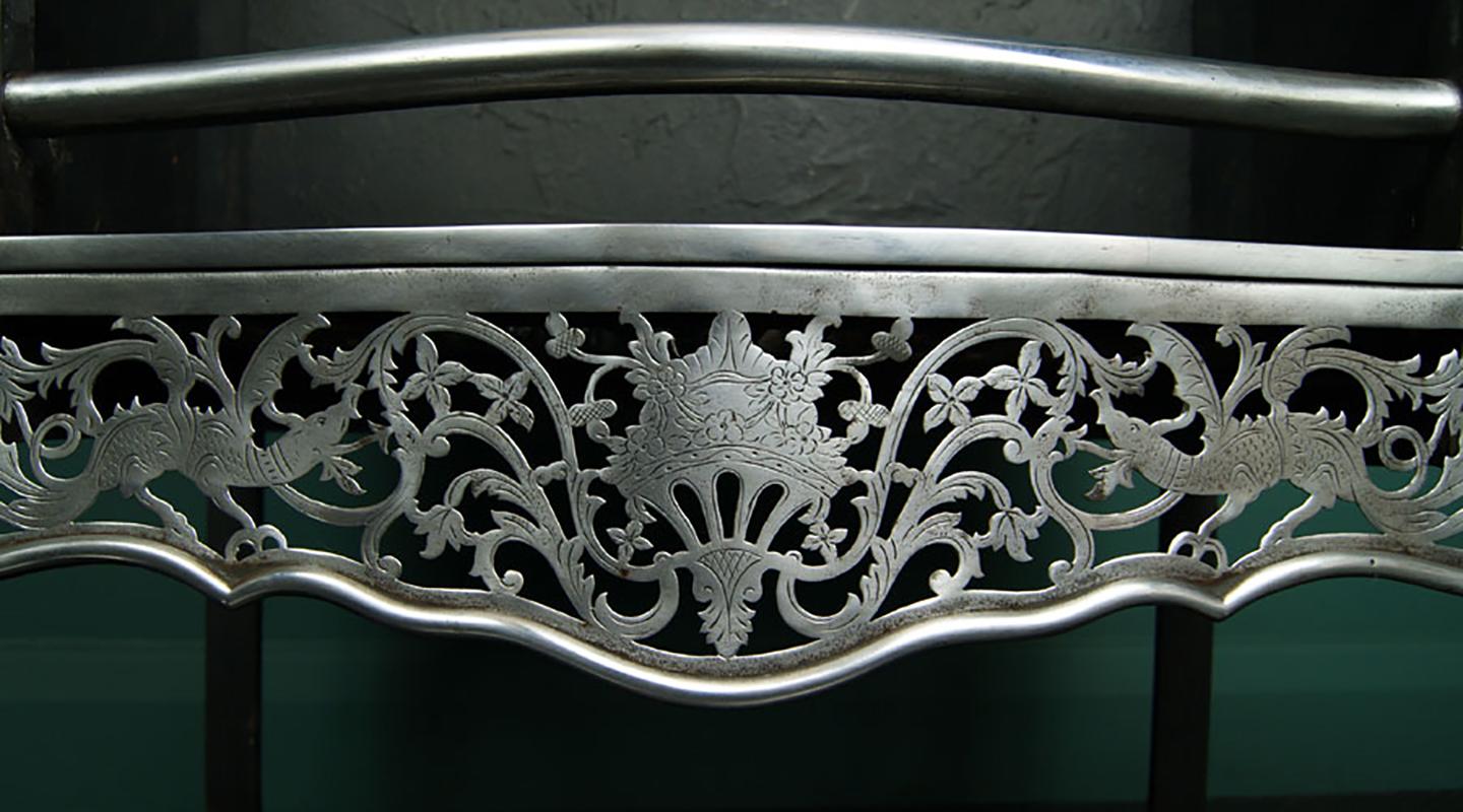 English Polished Steel & Cast-Iron Fire Grate For Sale