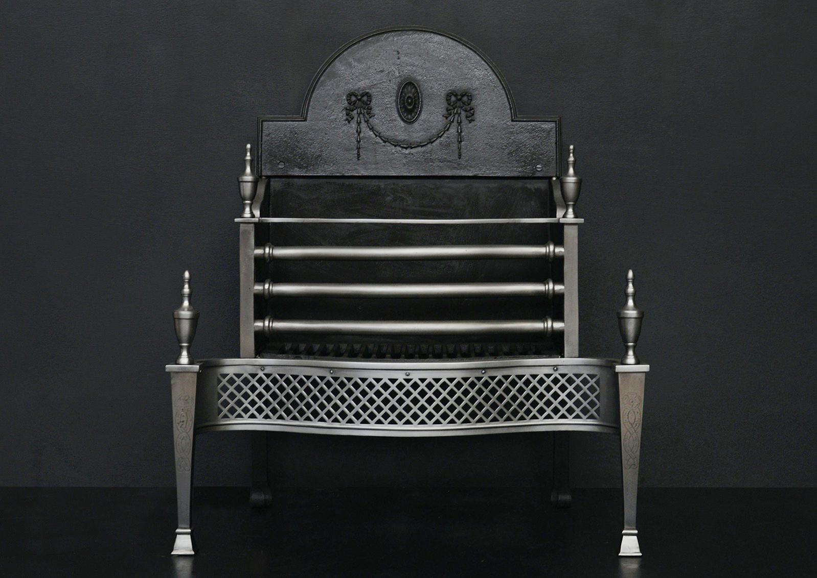 20th Century A Polished Steel Firegrate in the Georgian Style For Sale