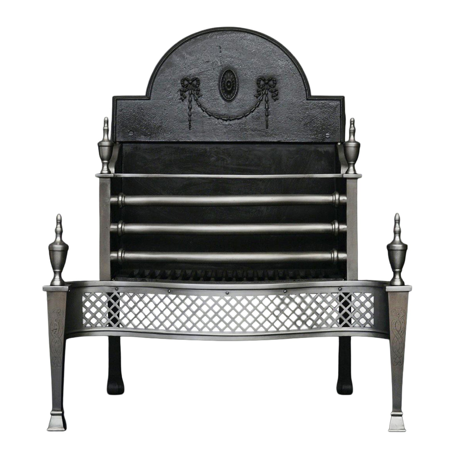 A Polished Steel Firegrate in the Georgian Style For Sale